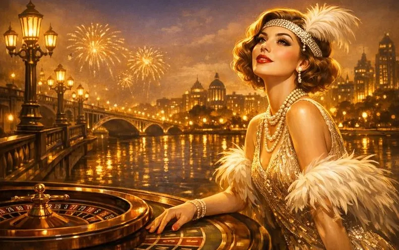 Dolly Casino banner principale con stile art deco anni 20